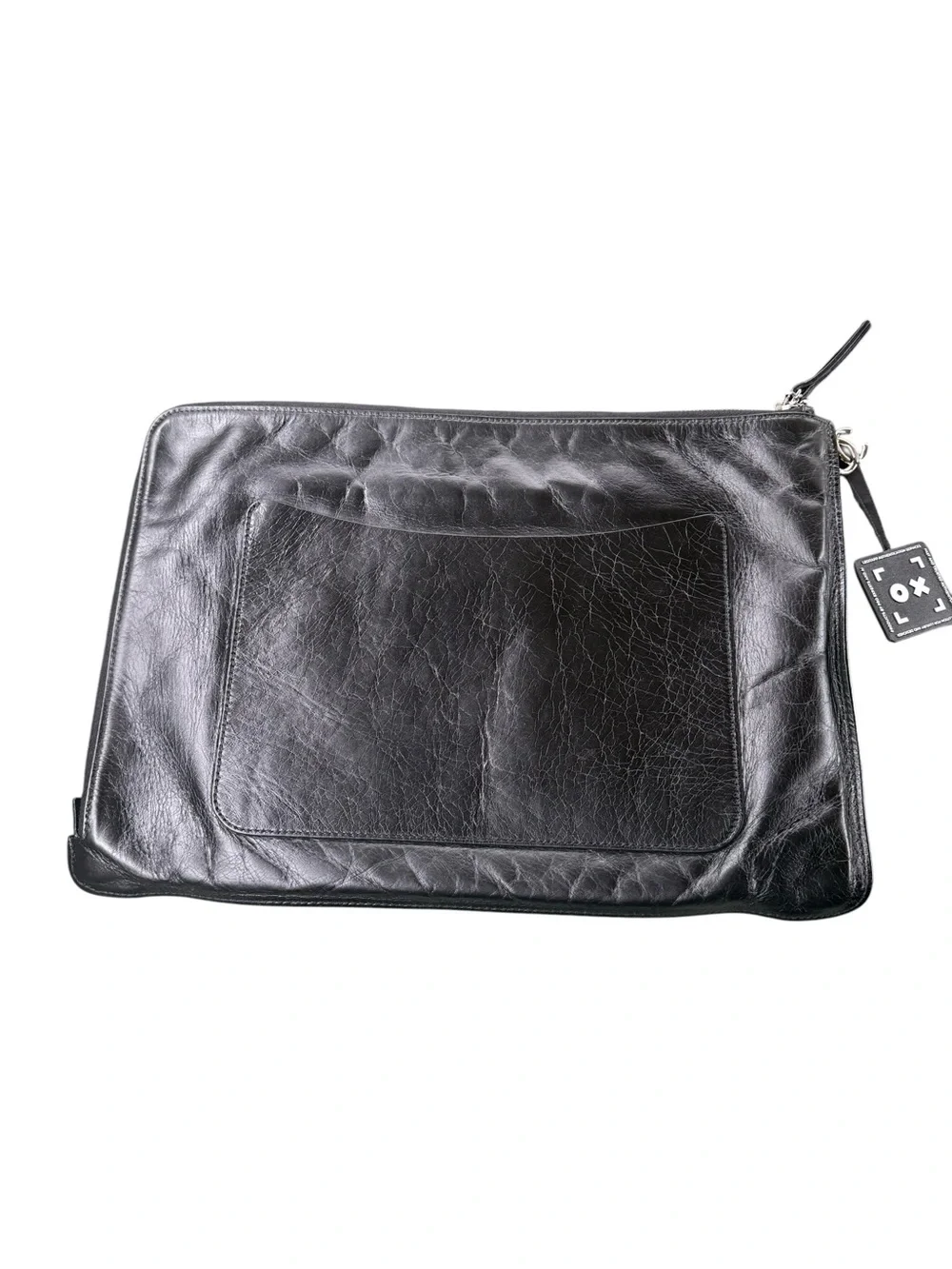 CLEAN. CHANEL Black Leather 'Feministe Mais Feminine' Zip Clutch & COA